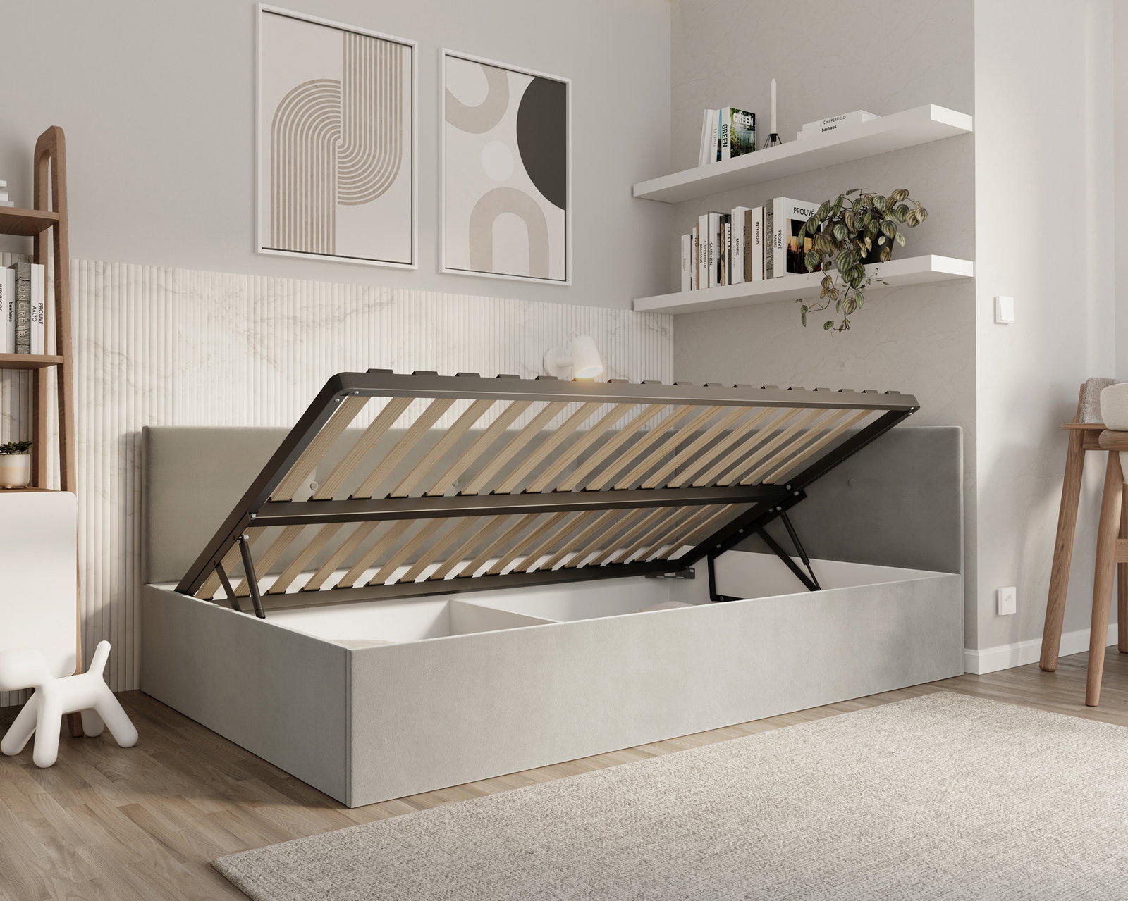 Posteľ EDDY 2 pre deti a mládež šedá TRINITY 120x200 kovový zdvižný rošt