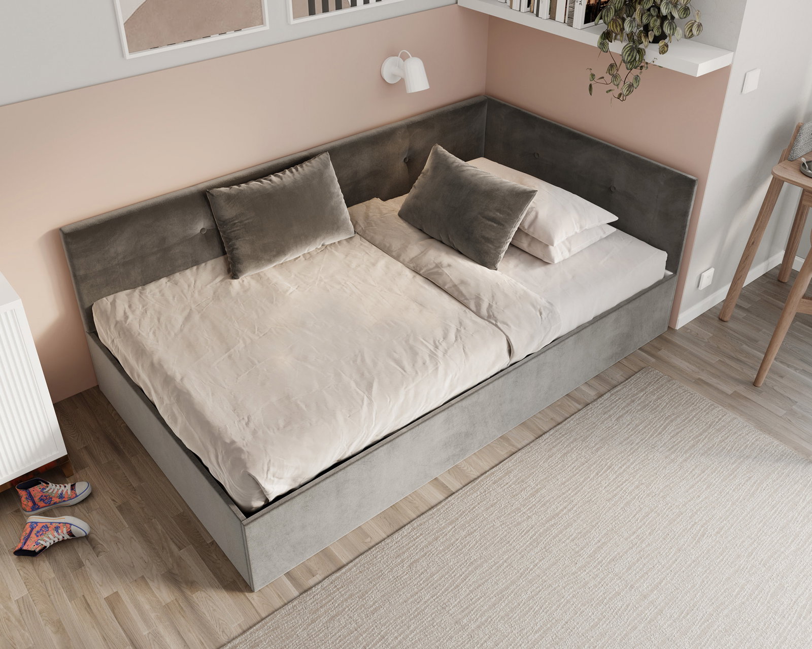 Posteľ EDDY 2 pre deti a mládež grafitová TRINITY 120x200 kovový zdvižný rošt