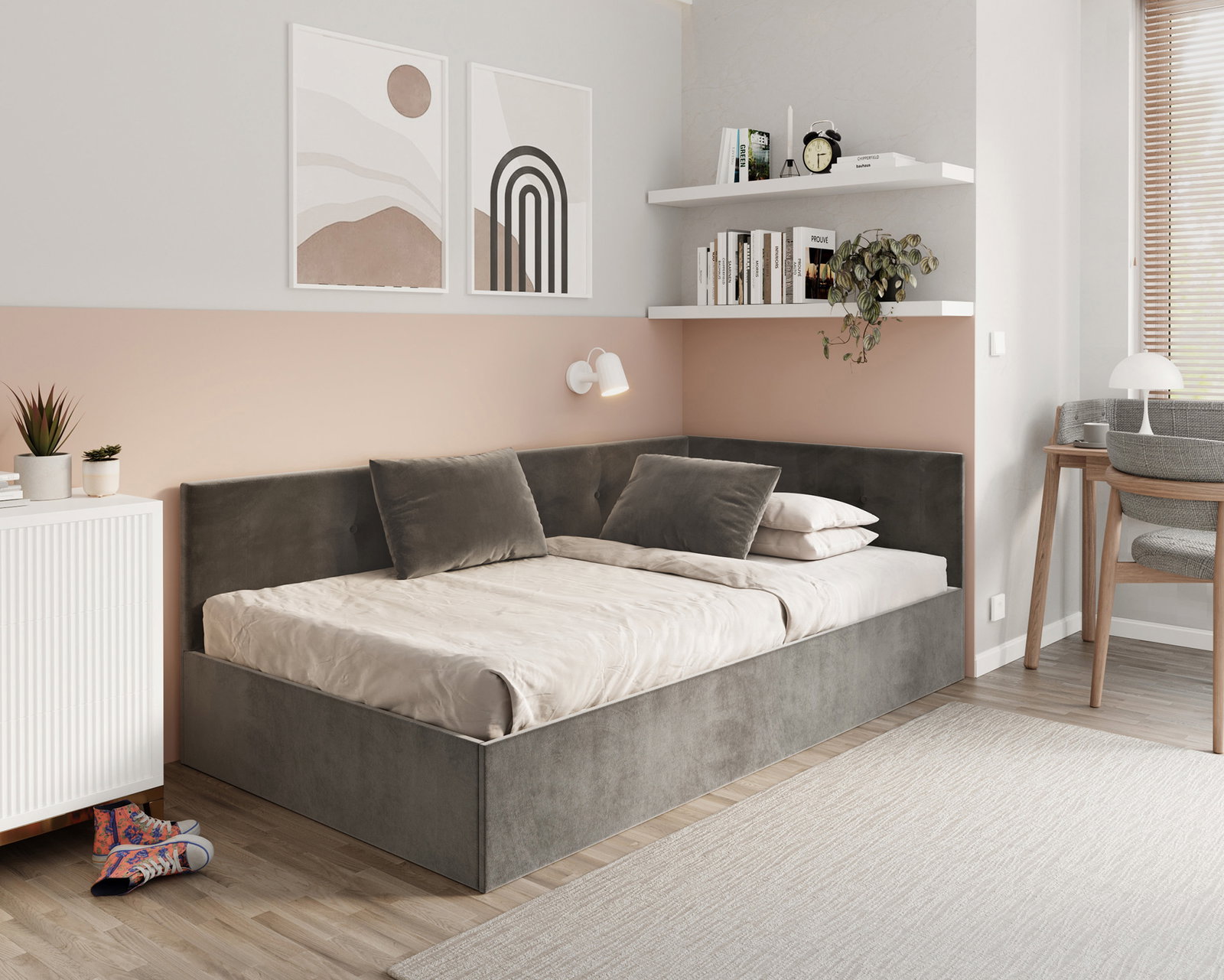 Posteľ EDDY 2 pre deti a mládež grafitová TRINITY 120x200 kovový zdvižný rošt