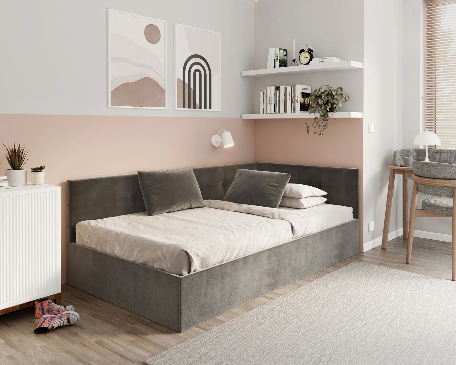 Postel EDDY 2 pro děti a mládež grafitová TRINITY 120x200 kovový zdvižný rošt