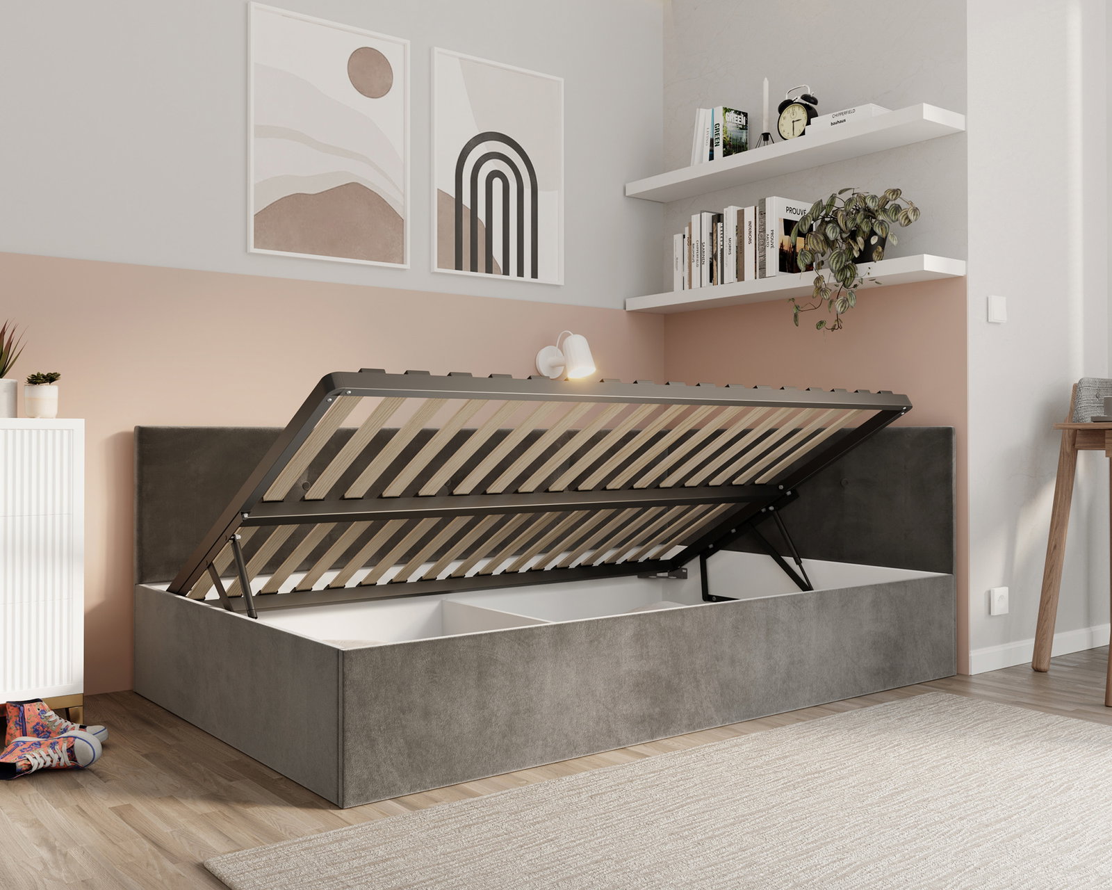 Posteľ EDDY 2 pre deti a mládež grafitová TRINITY 120x200 kovový zdvižný rošt