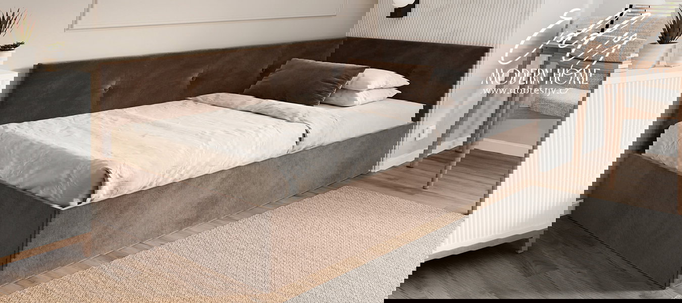 Posteľ EDDY 2 pre deti a mládež hnedá TRINITY 120x200 kovový zdvižný rošt