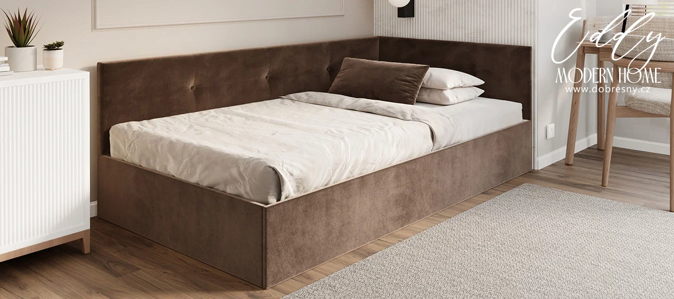 Postel EDDY 2 pro děti a mládež hnědá TRINITY 120x200 kovový zdvižný rošt