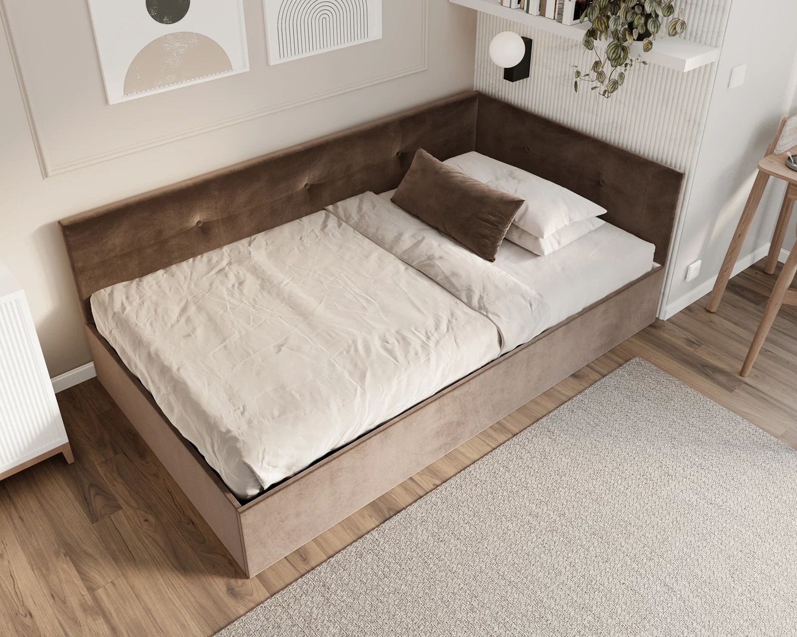 Postel EDDY 2 pro děti a mládež hnědá TRINITY 120x200 kovový zdvižný rošt