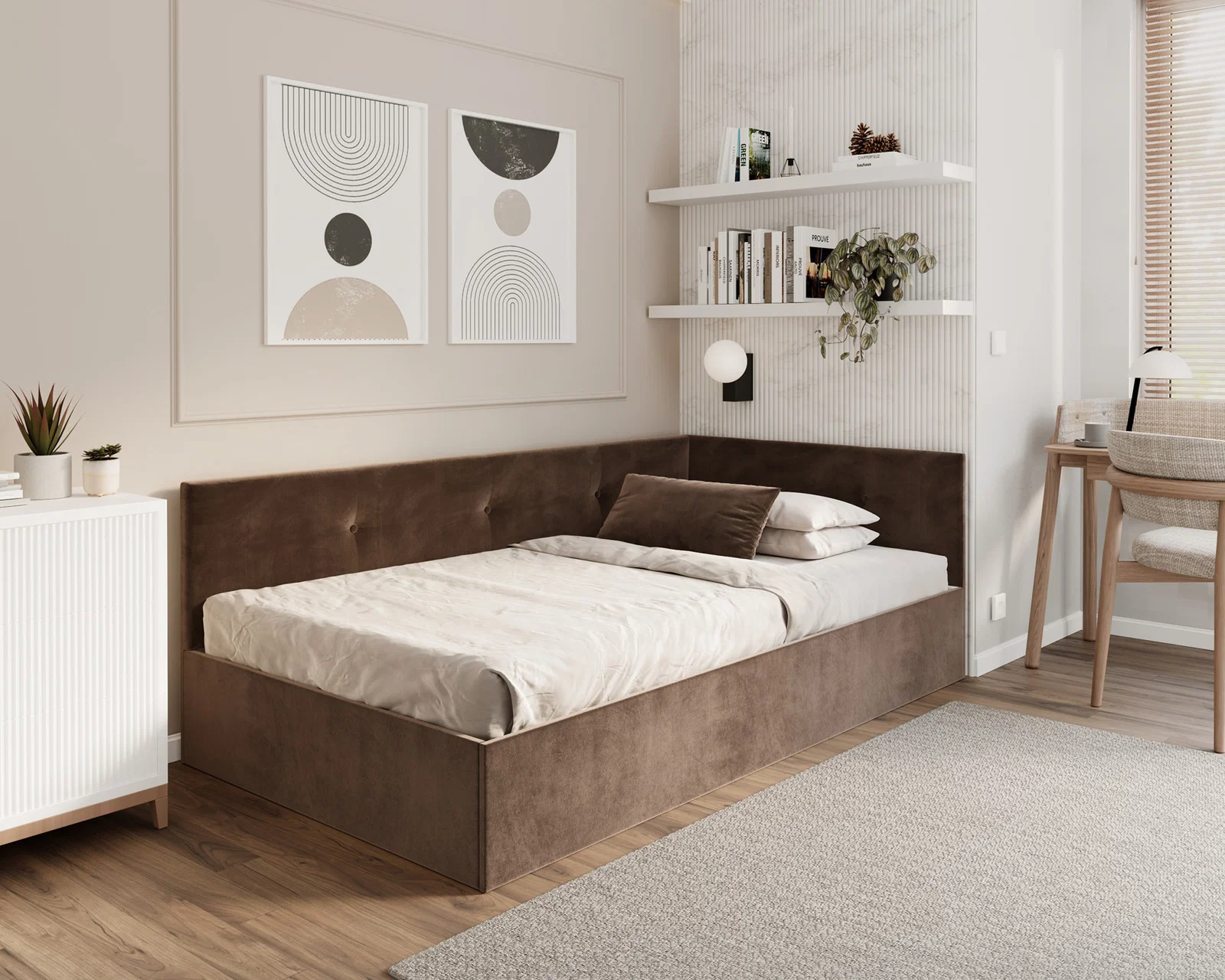 Postel EDDY 2 pro děti a mládež hnědá TRINITY 120x200 kovový zdvižný rošt