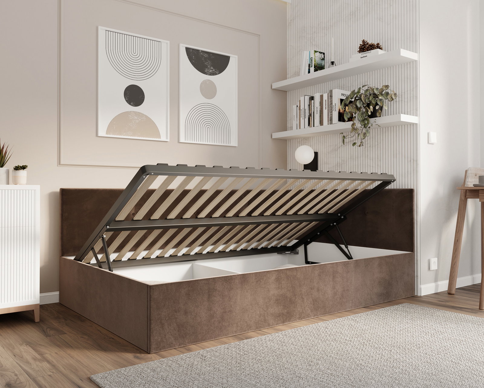 Posteľ EDDY 2 pre deti a mládež hnedá TRINITY 120x200 kovový zdvižný rošt