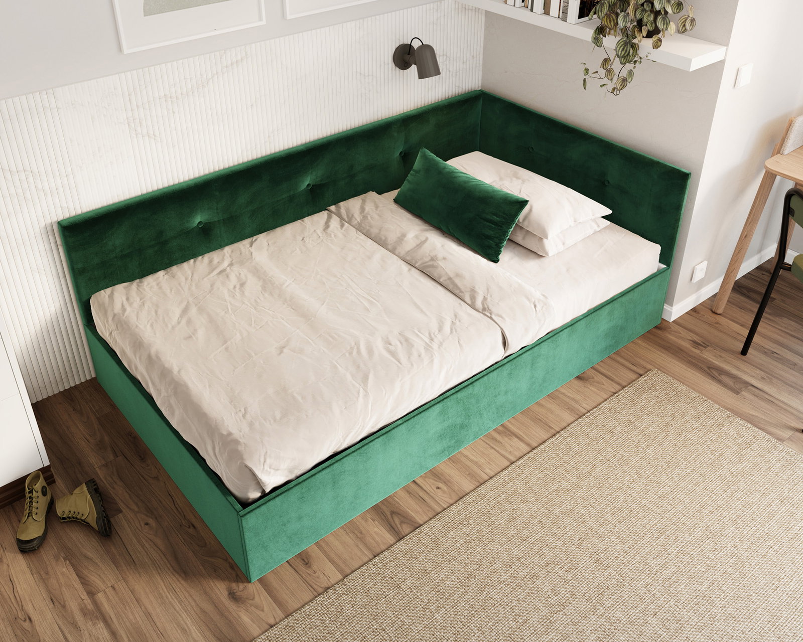 Posteľ EDDY 2 pre deti a mládež zelená TRINITY 120x200 kovový zdvižný rošt