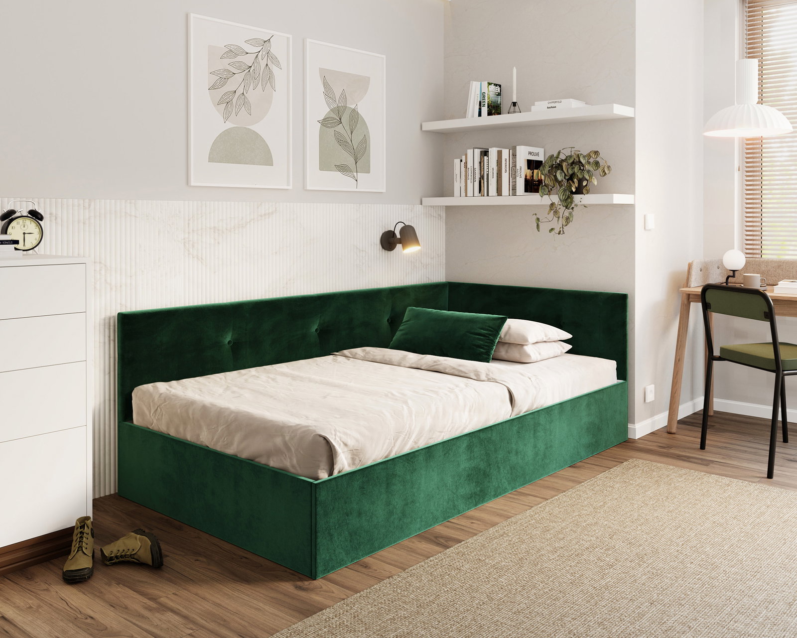 Posteľ EDDY 2 pre deti a mládež zelená TRINITY 120x200 kovový zdvižný rošt