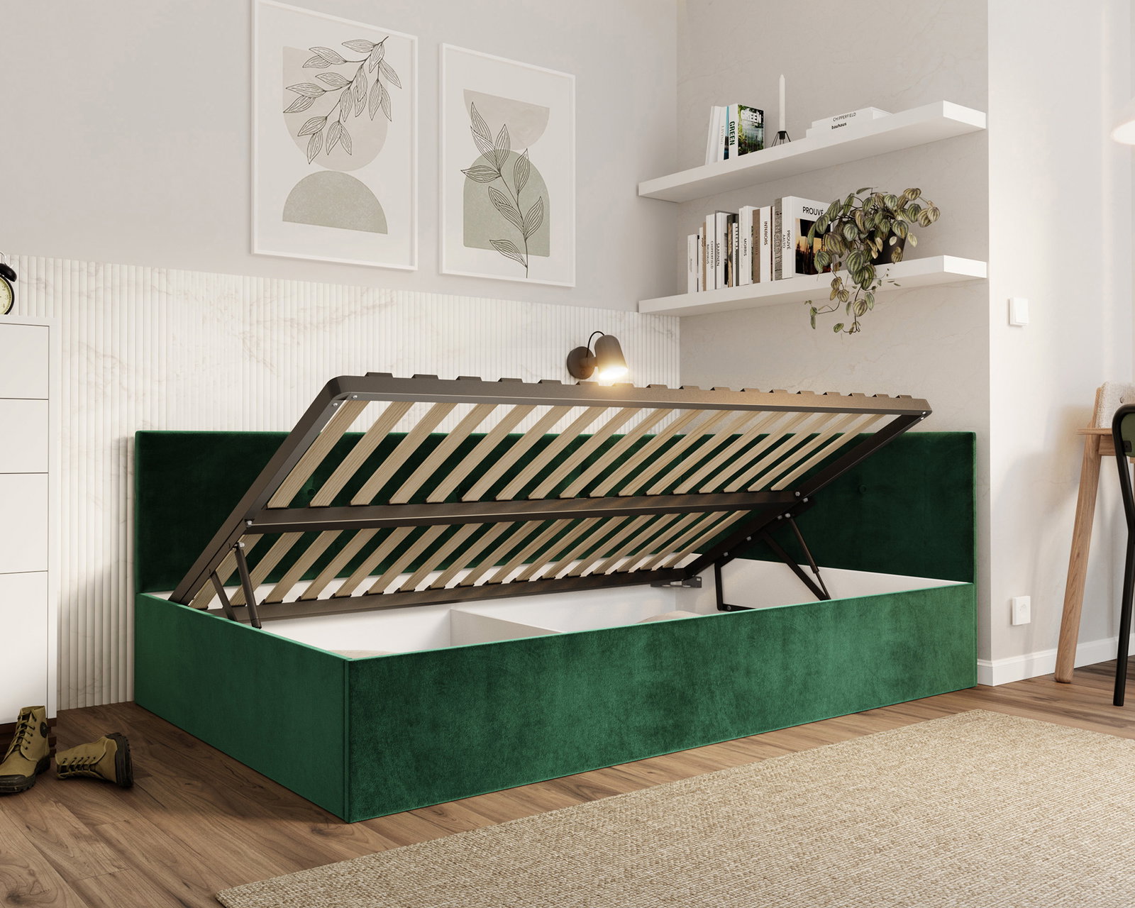 Posteľ EDDY 2 pre deti a mládež zelená TRINITY 120x200 kovový zdvižný rošt