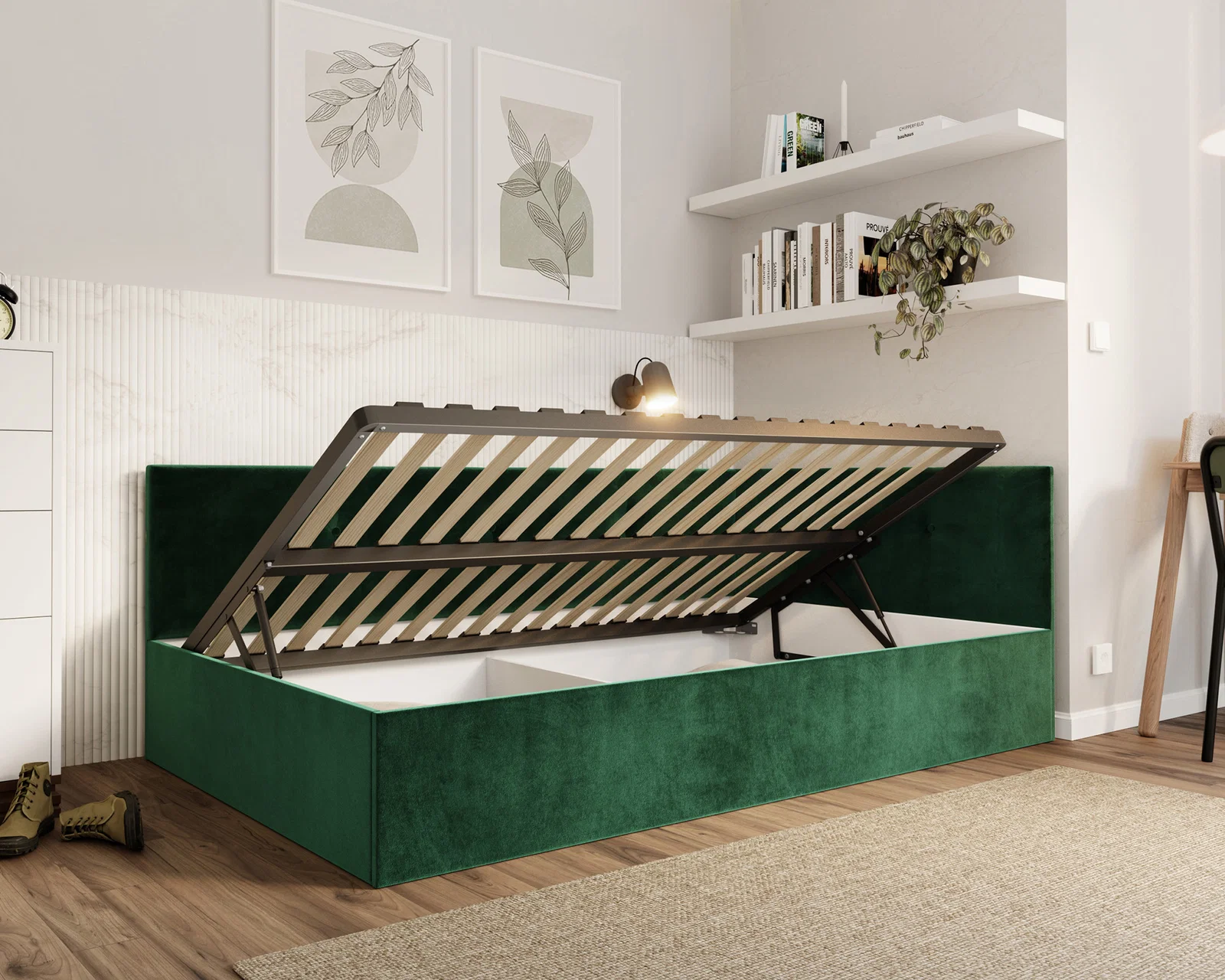 Postel EDDY 2 pro děti a mládež zelená TRINITY 120x200 kovový zdvižný rošt