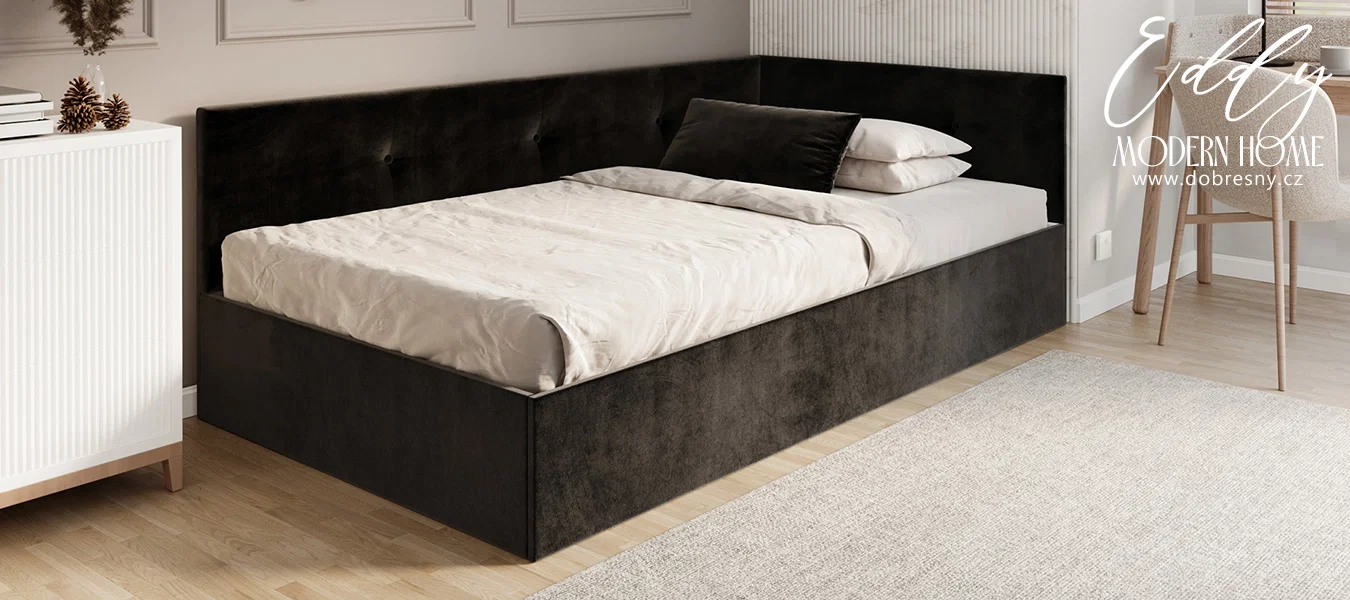 Postel EDDY 2 pro děti a mládež černá TRINITY 120x200 kovový zdvižný rošt