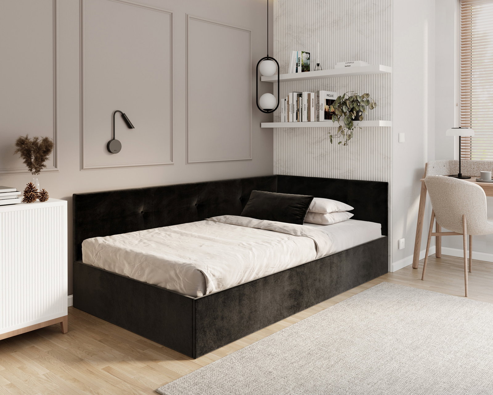 Posteľ EDDY 2 pre deti a mládež čierna TRINITY 120x200 kovový zdvižný rošt