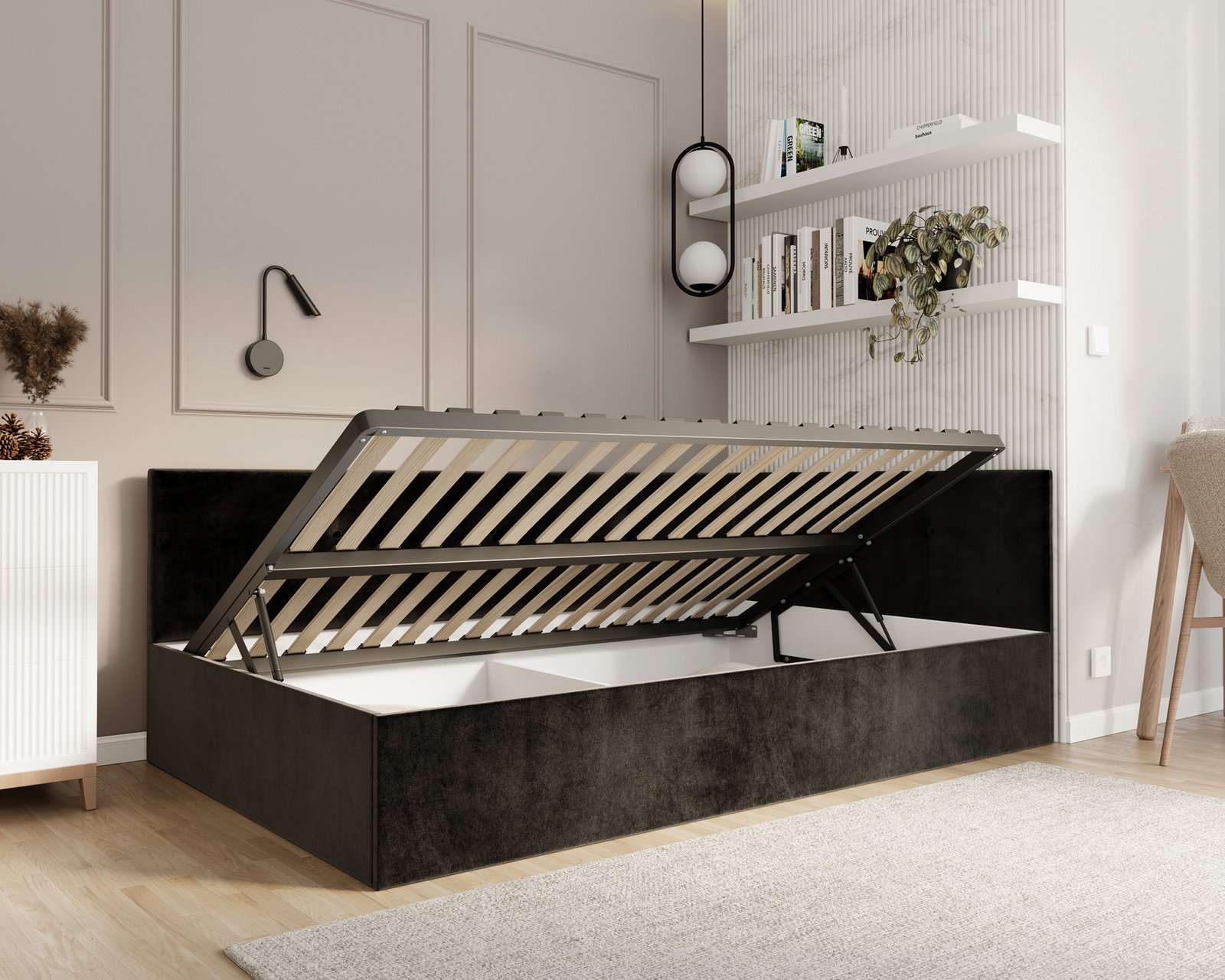 Posteľ EDDY 2 pre deti a mládež čierna TRINITY 120x200 kovový zdvižný rošt