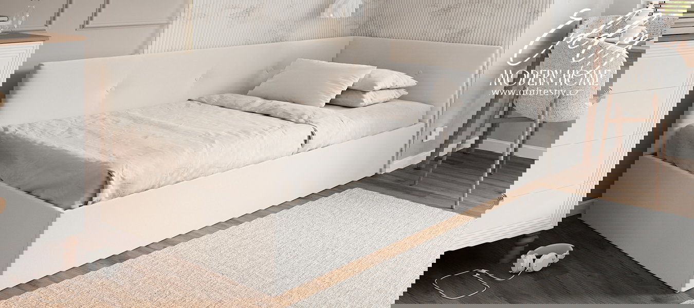 Posteľ EDDY 2 pre deti a mládež biela TRINITY 140x200 kovový zdvižný rošt