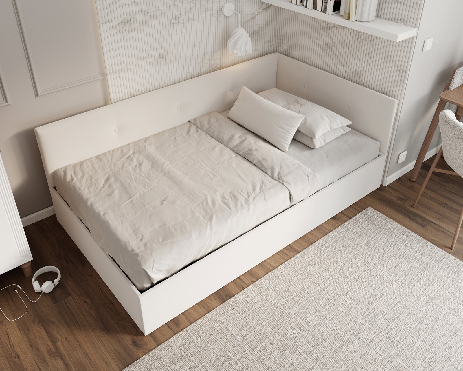 Posteľ EDDY 2 pre deti a mládež biela TRINITY 140x200 kovový zdvižný rošt