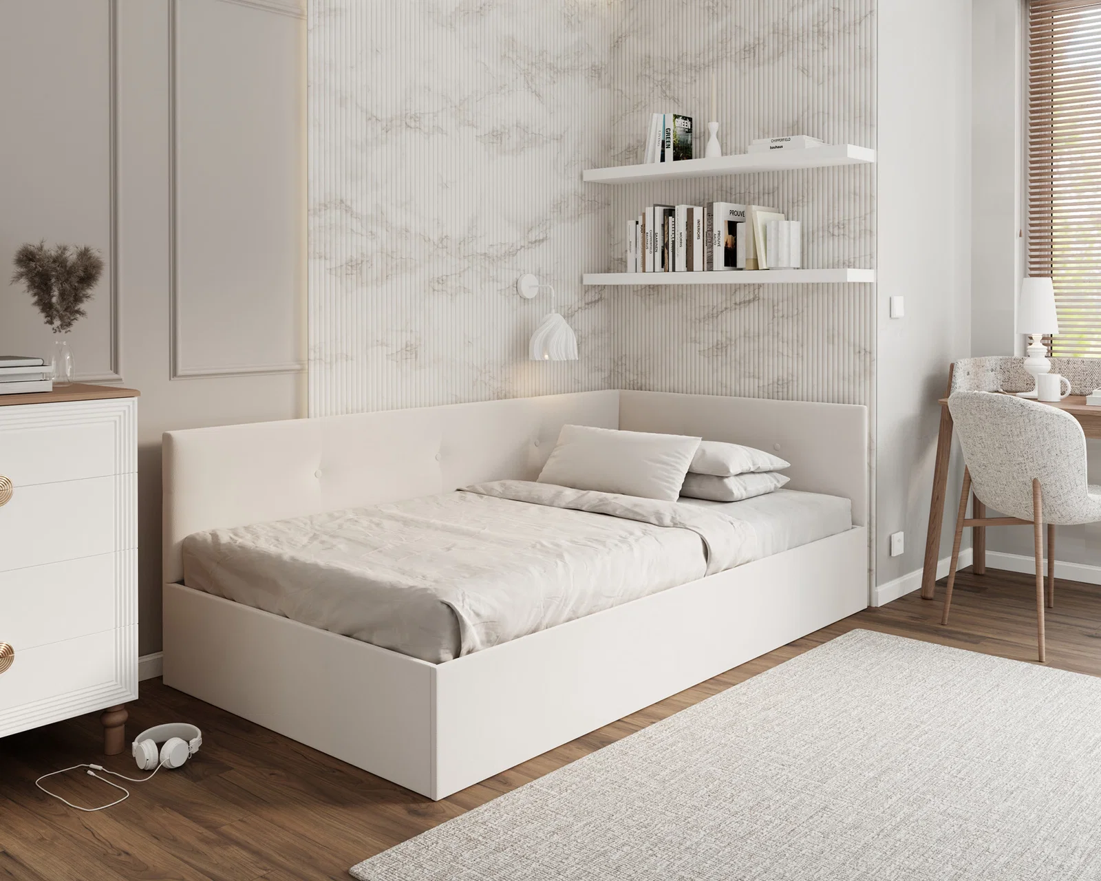 Postel EDDY 2 pro děti a mládež bílá TRINITY 140x200 kovový zdvižný rošt