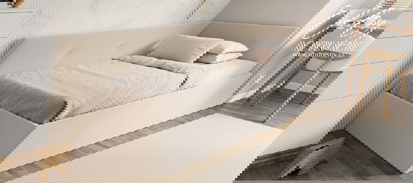 Posteľ EDDY 2 pre deti a mládež krémová TRINITY 140x200 kovový zdvižný rošt