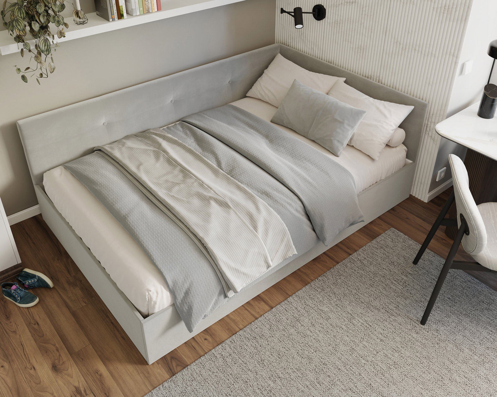 Posteľ EDDY 2 pre deti a mládež šedá TRINITY 140x200 kovový zdvižný rošt