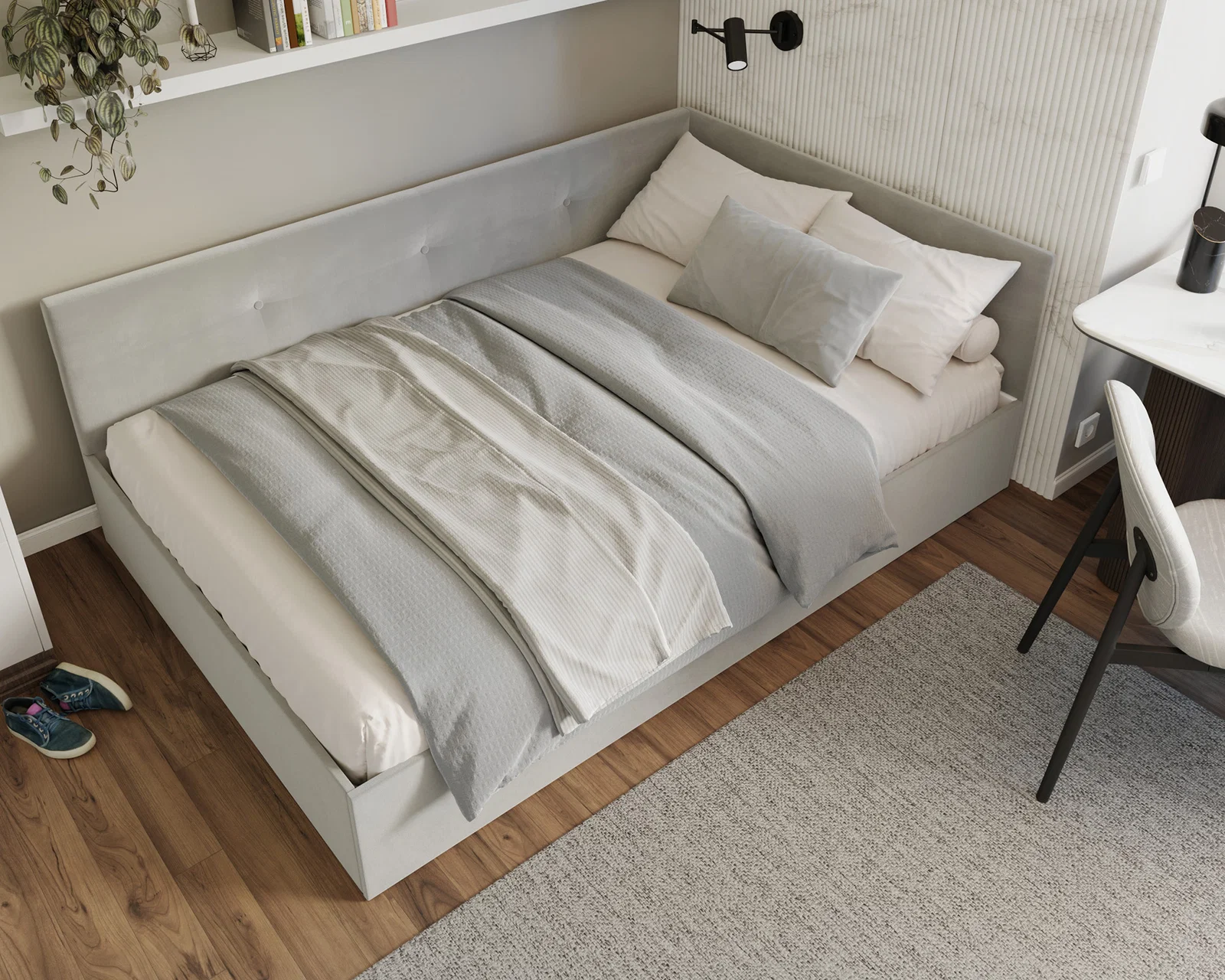 Postel EDDY 2 pro děti a mládež šedá TRINITY 140x200 kovový zdvižný rošt