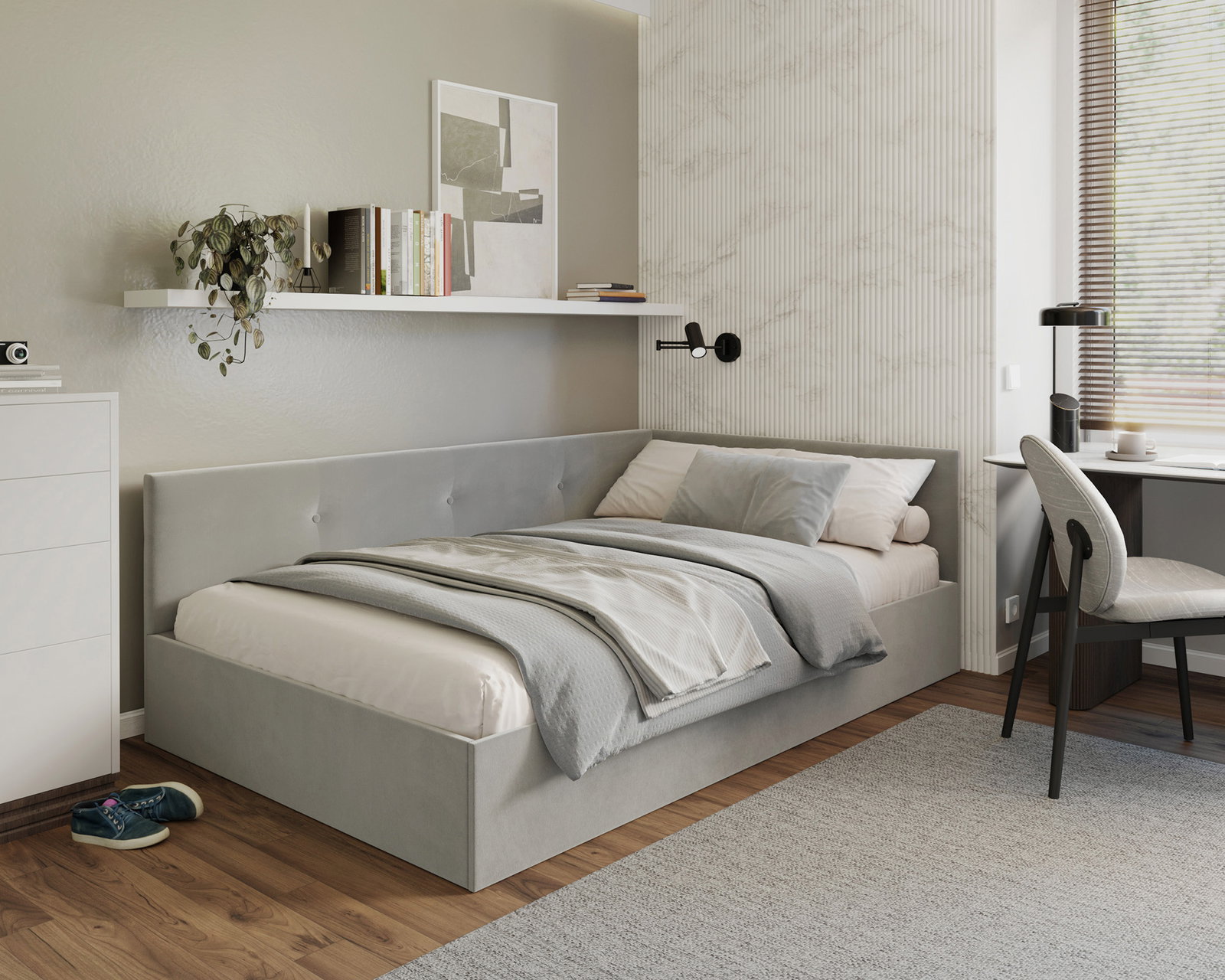 Posteľ EDDY 2 pre deti a mládež šedá TRINITY 140x200 kovový zdvižný rošt