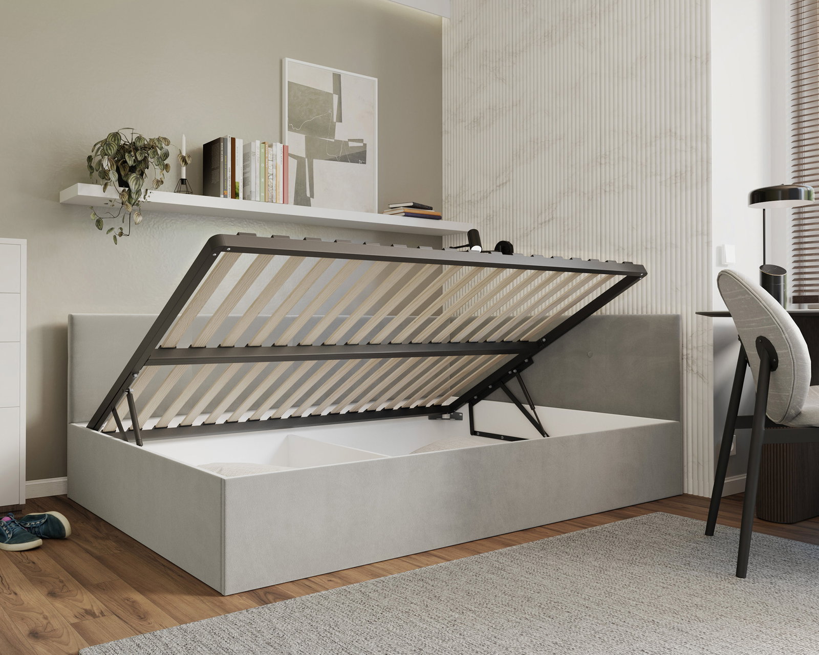 Posteľ EDDY 2 pre deti a mládež šedá TRINITY 140x200 kovový zdvižný rošt