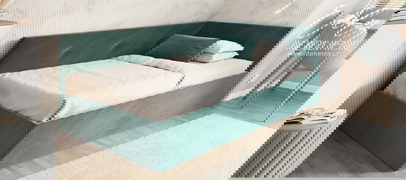 Posteľ EDDY 2 pre deti a mládež tyrkysová TRINITY 140x200 kovový zdvižný rošt