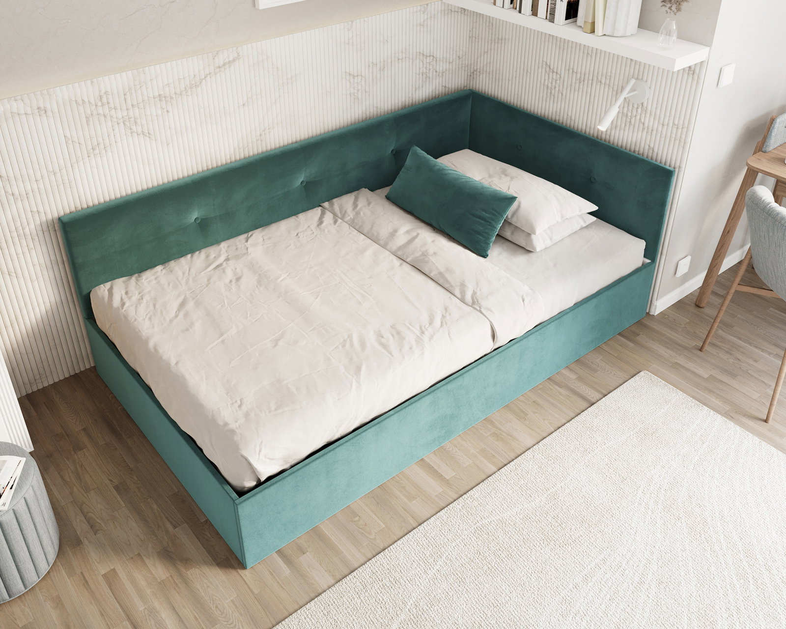 Posteľ EDDY 2 pre deti a mládež tyrkysová TRINITY 140x200 kovový zdvižný rošt