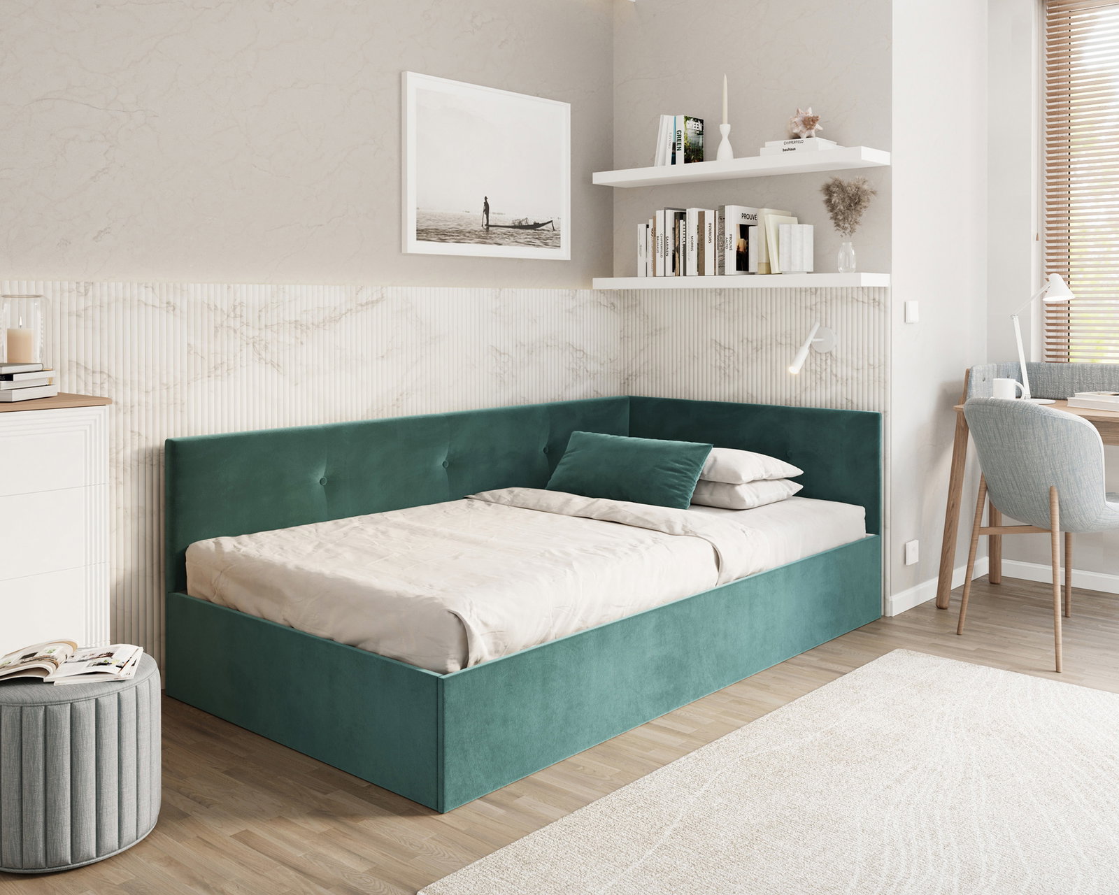 Posteľ EDDY 2 pre deti a mládež tyrkysová TRINITY 140x200 kovový zdvižný rošt