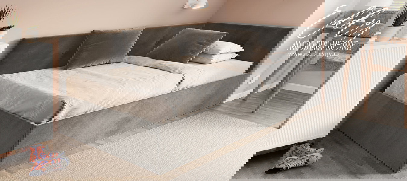 Posteľ EDDY 2 pre deti a mládež grafitová TRINITY 140x200 kovový zdvižný rošt