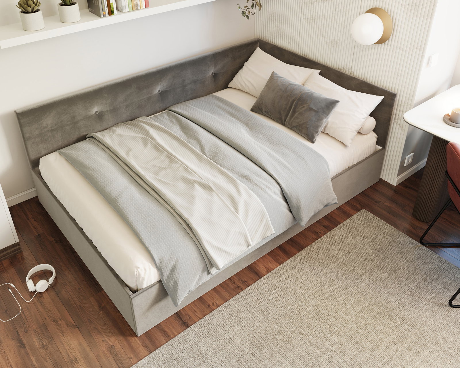 Posteľ EDDY 2 pre deti a mládež grafitová TRINITY 140x200 kovový zdvižný rošt