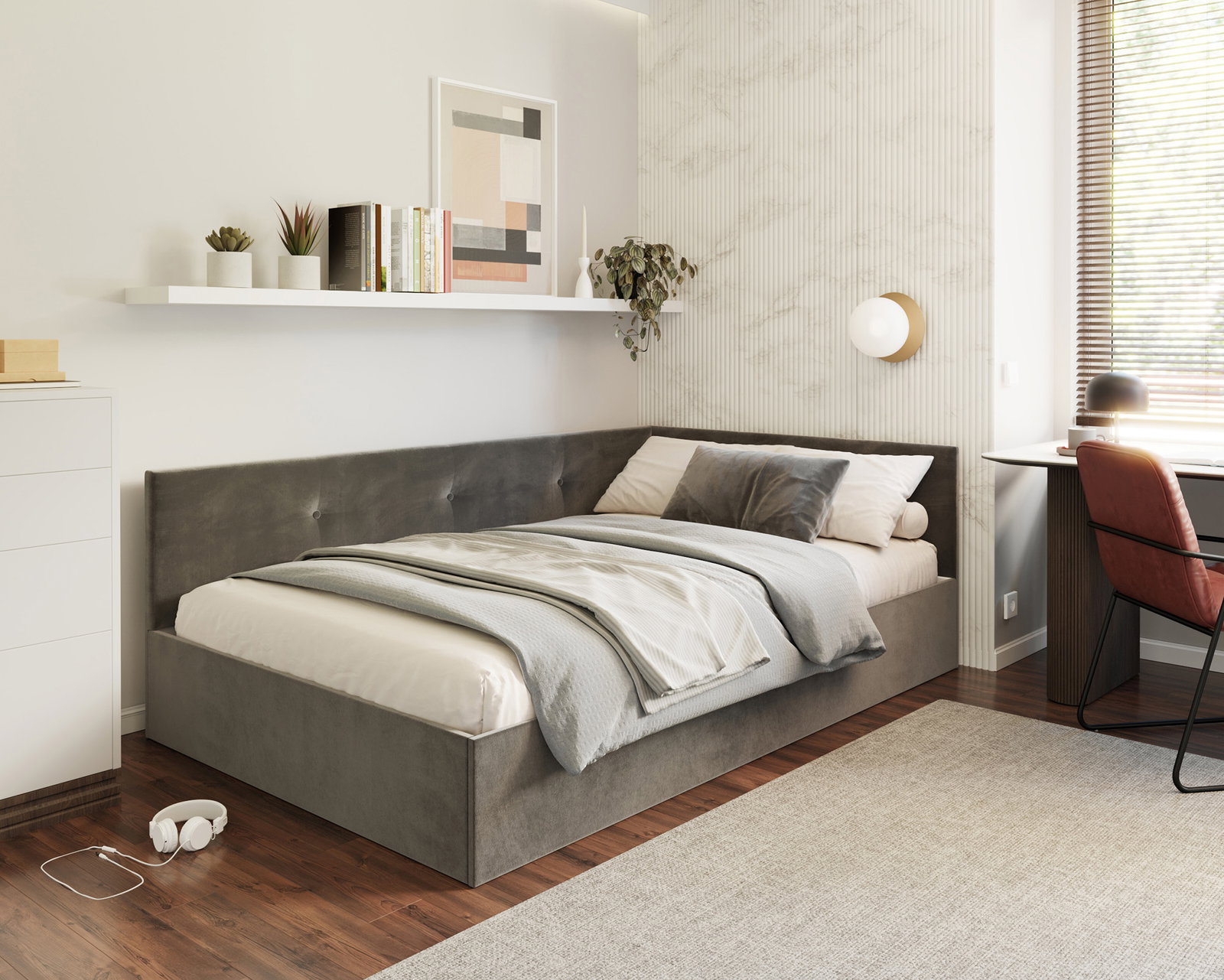 Posteľ EDDY 2 pre deti a mládež grafitová TRINITY 140x200 kovový zdvižný rošt