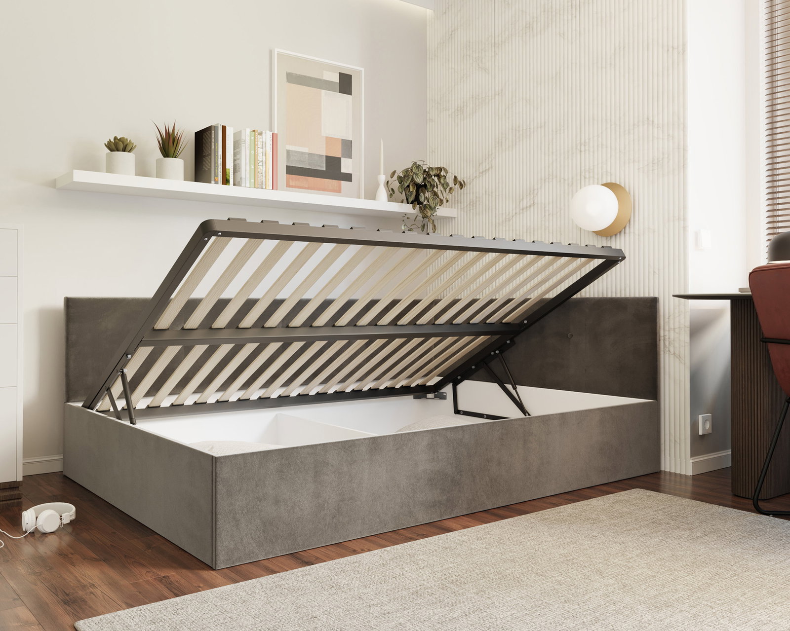 Posteľ EDDY 2 pre deti a mládež grafitová TRINITY 140x200 kovový zdvižný rošt