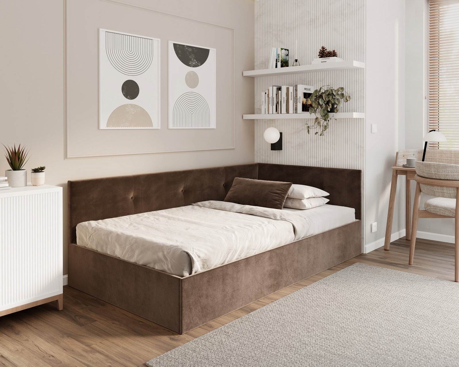 Posteľ EDDY 2 pre deti a mládež hnedá TRINITY 140x200 kovový zdvižný rošt