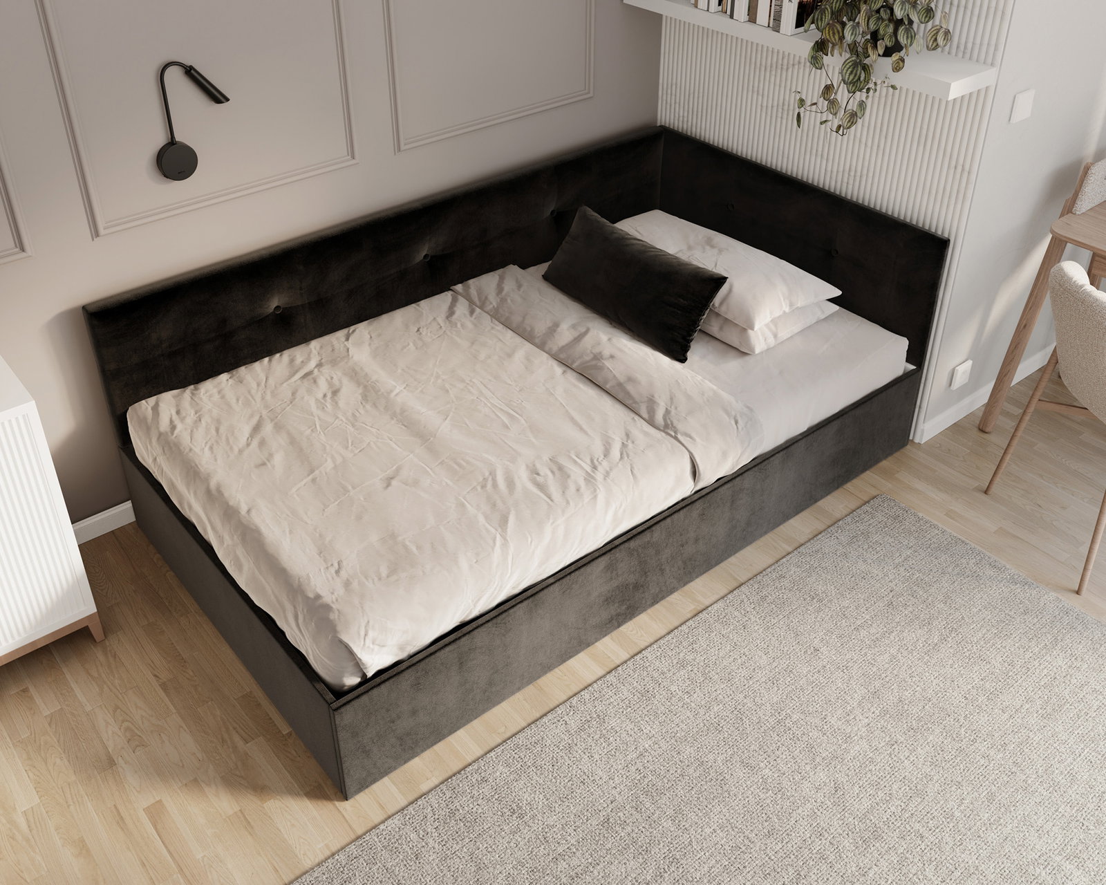 Posteľ EDDY 2 pre deti a mládež čierna TRINITY 140x200 kovový zdvižný rošt