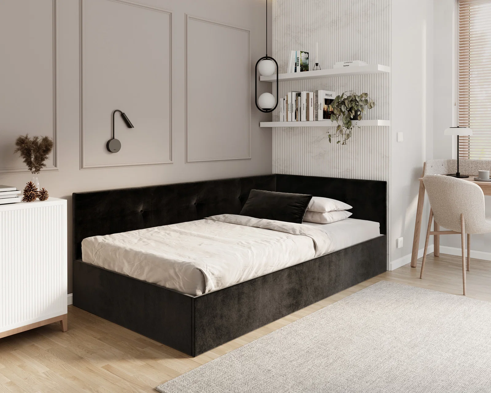 Postel EDDY 2 pro děti a mládež černá TRINITY 140x200 kovový zdvižný rošt