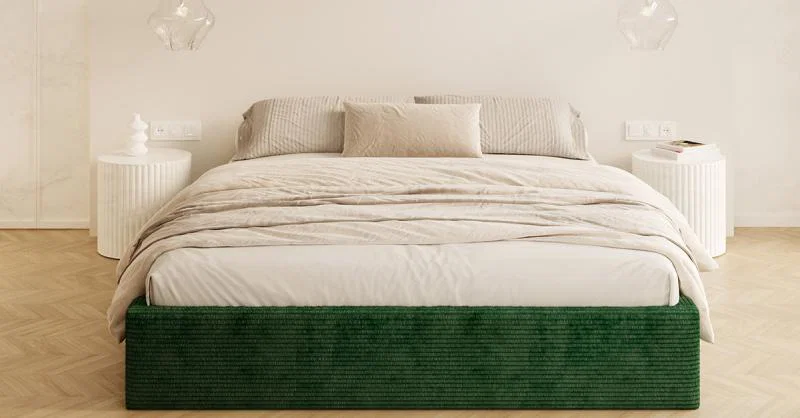 Čalouněná postel ORLANDO 140x200 Zelená Sztruks s úložným prostorem kovový rošt