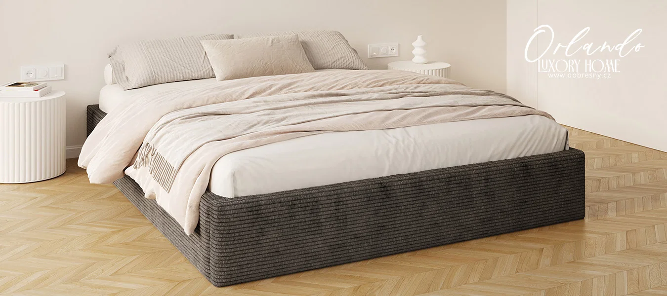 Čalouněná postel ORLANDO 140x200 Černá Sztruks s úložným prostorem kovový rošt