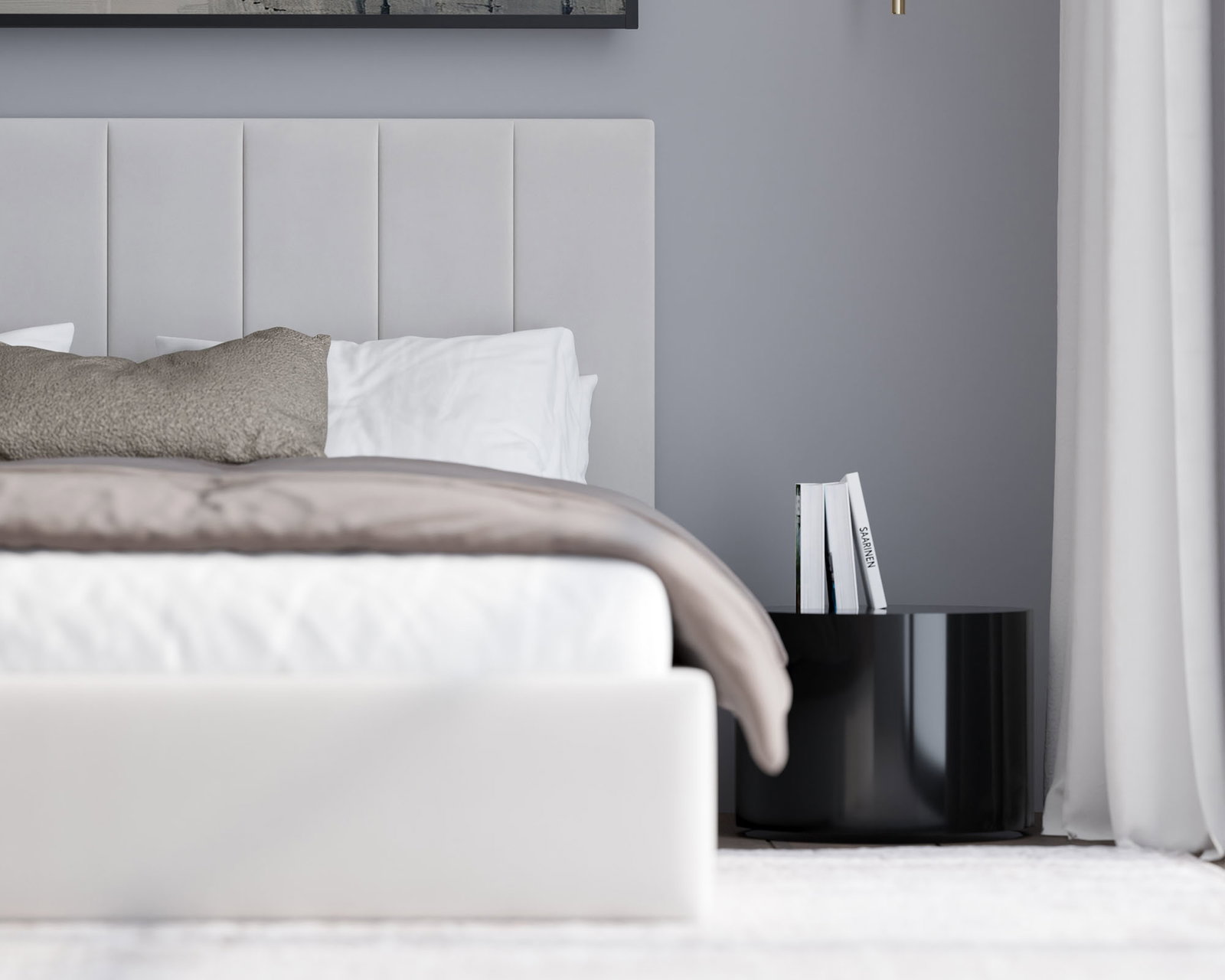 Čalúnená posteľ JUSTIN 120x200 Biela Trinity s úložným priestorom kovový rošt