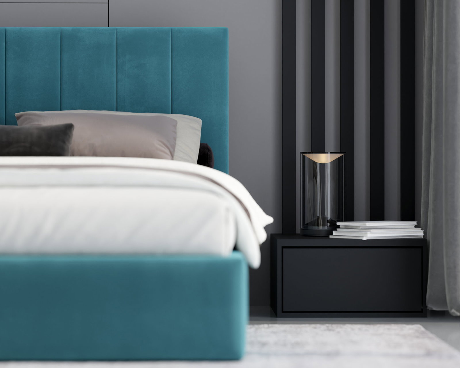 Čalúnená posteľ JUSTIN 140x200 Tyrkysová Trinity s úložným priestorom kovový rošt