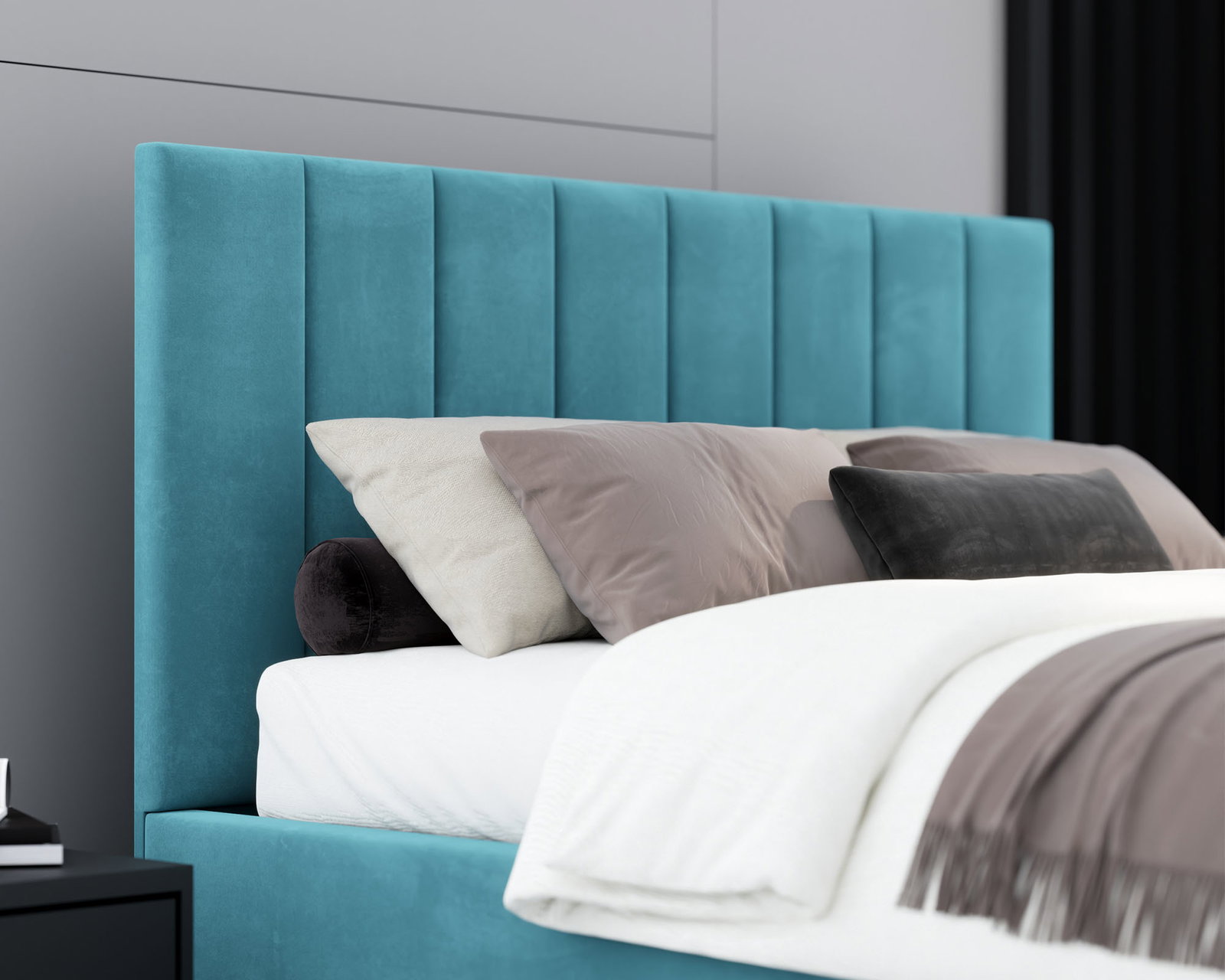 Čalúnená posteľ JUSTIN 160x200 Tyrkysová Trinity s úložným priestorom kovový rošt