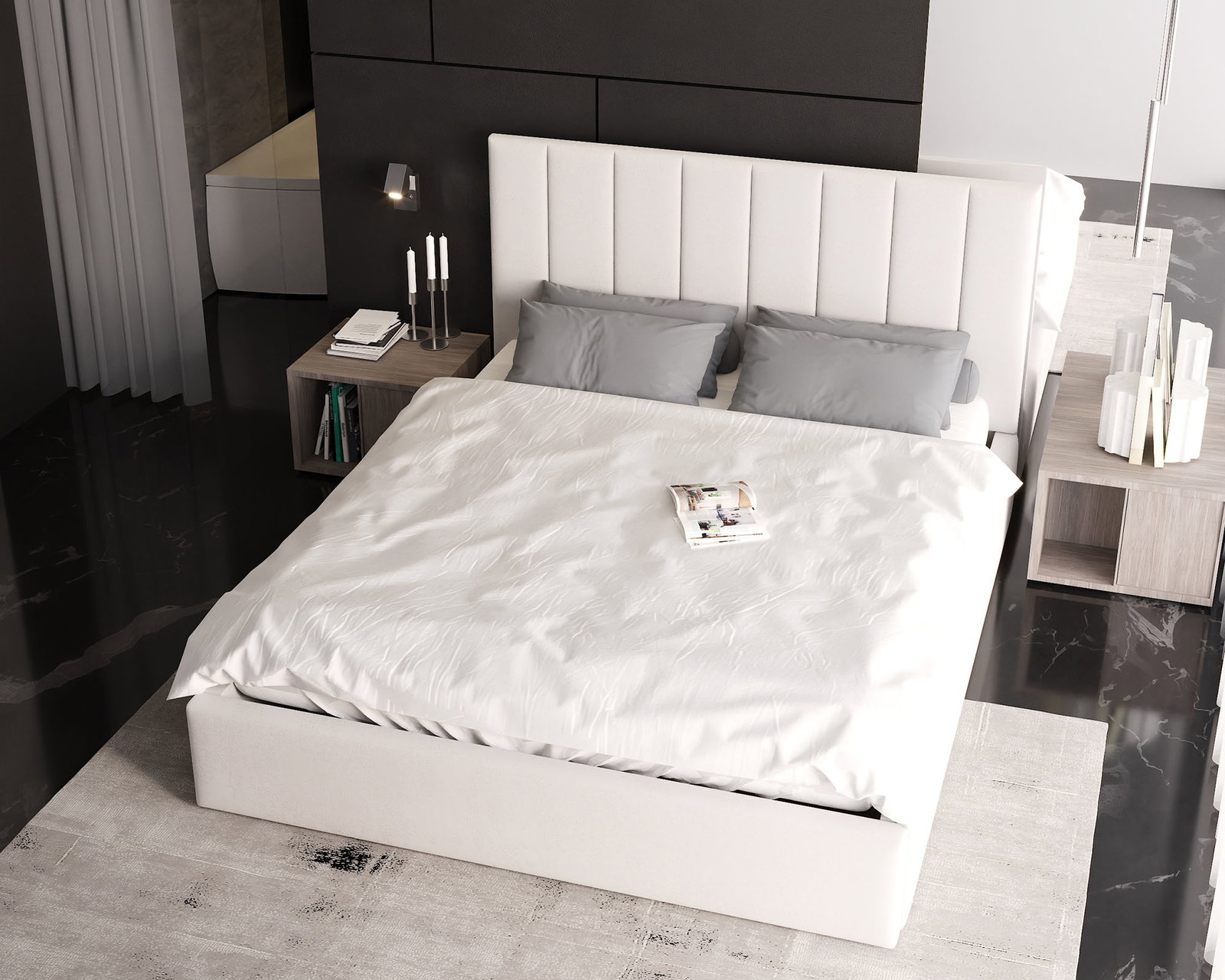 Čalúnená posteľ COLORADO 200x200 s kovovým zdvižným roštom BIELA