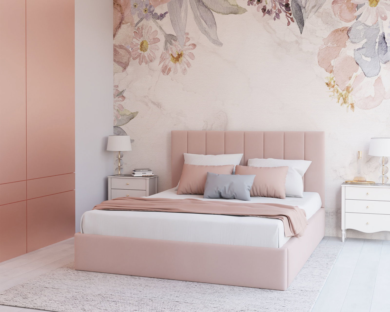 Čalúnená posteľ COLORADO 200x200 s kovovým zdvižným roštom RŮŽOVÁ