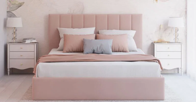 Čalouněná postel COLORADO 200x200 s kovovým zdvižným roštem RŮŽOVÁ TRINITY