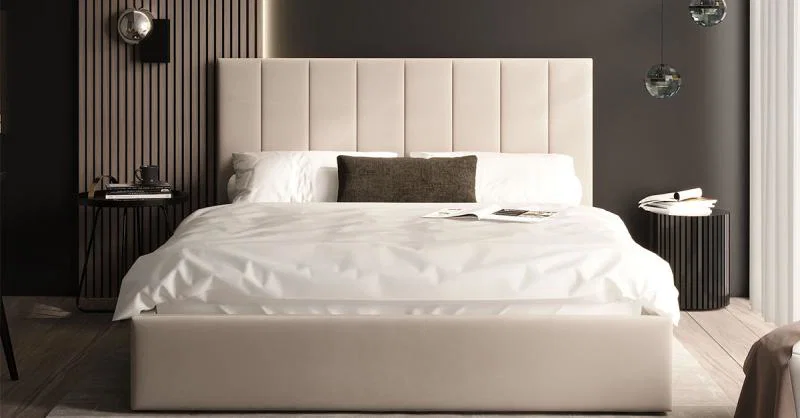 Čalouněná postel COLORADO 90x200 s kovovým zdvižným roštem KRÉMOVÁ TRINITY