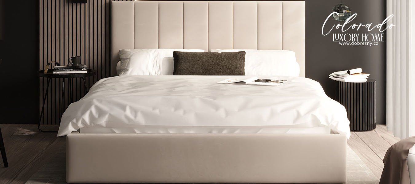 Čalúnená posteľ COLORADO 200x200 s kovovým zdvižným roštom KRÉMOVÁ