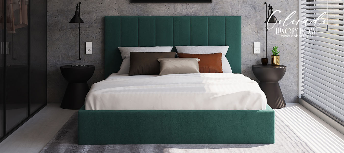 Čalúnená posteľ COLORADO 200x200 s kovovým zdvižným roštom TYRKYSOVÁ TRINITY