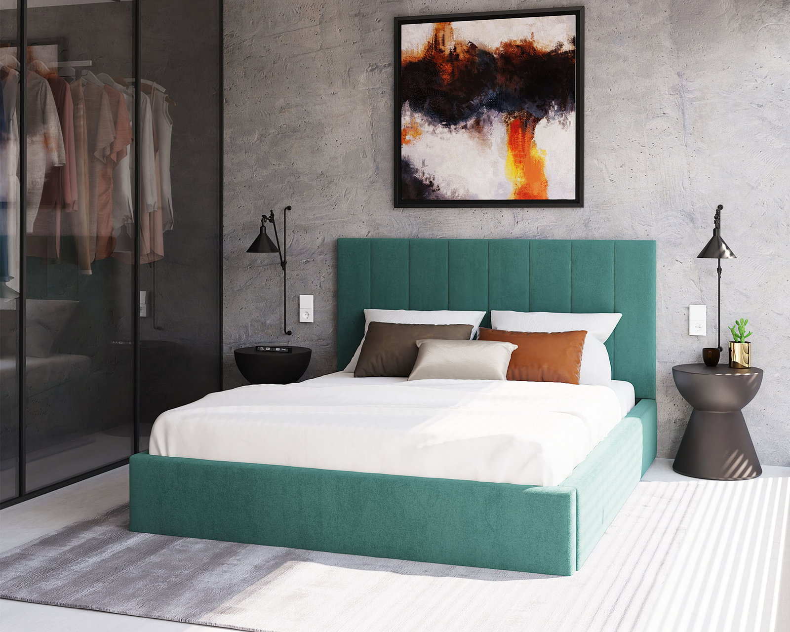 Čalúnená posteľ COLORADO 200x200 s kovovým zdvižným roštom TYRKYSOVÁ TRINITY