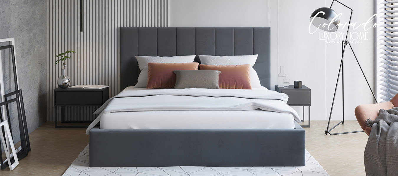 Čalúnená posteľ COLORADO 200x200 s kovovým zdvižným roštom TMAVO SIVÁ TRINITY