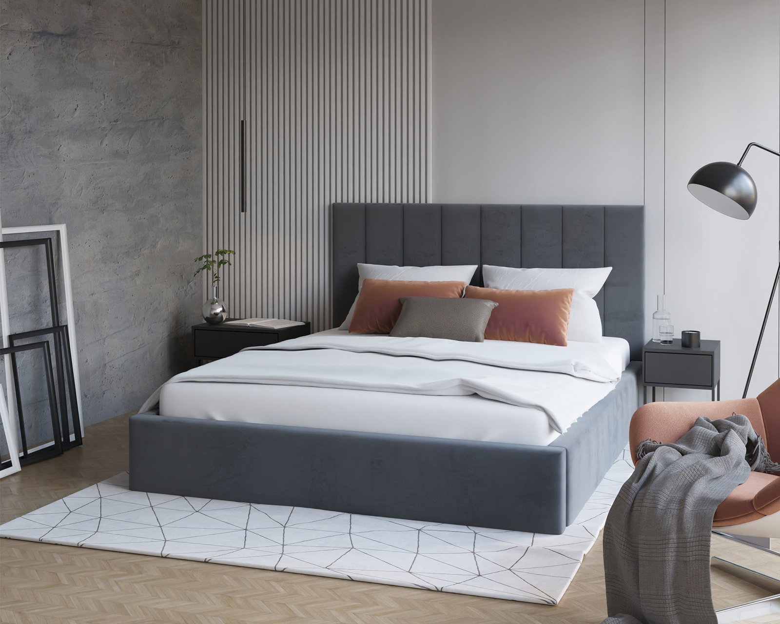 Čalúnená posteľ COLORADO 200x200 s kovovým zdvižným roštom TMAVO SIVÁ TRINITY