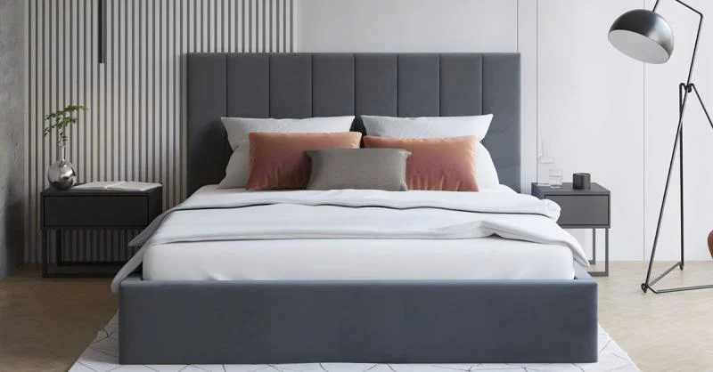 Čalouněná postel COLORADO 200x200 s kovovým zdvižným roštem TMAVĚ ŠEDÁ TRINITY